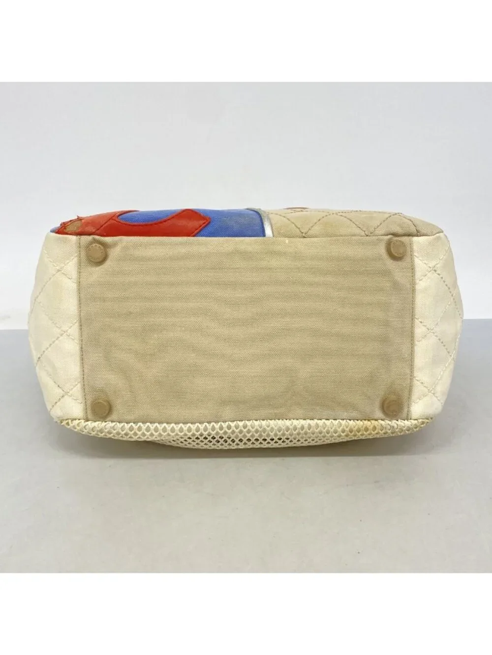 Chanel Chain Tote Bag Canvas White Blue Silver